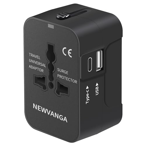 Travel Adapter with USB C, Universal All in One Worldwide Travel Adapter Power Converters Wall Charger AC Power Plug Adapter USB Type C Charging Ports for USA EU UK AUS Black