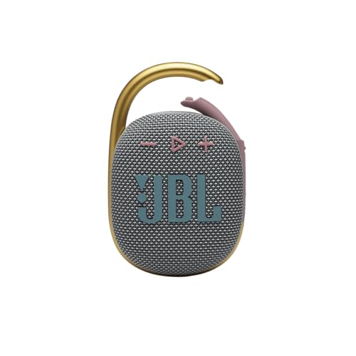 JBL Clip 4 – Portable Mini Bluetooth Speaker for home, outdoor and travel, big audio and punchy bass, integrated carabiner, IP67 waterproof and dustproof, 10 hours of playtime, (Gray)