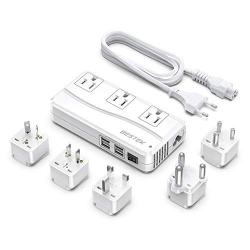 BESTEK International Power Adapter 250W, 220V to 110V Step Down Travel Voltage Converter with 4-Port USB Including US/AU/EU/UK//India/South Africa Plug Adapter (White)