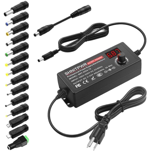 SHNITPWR 3V ~ 24V 3A 72W Power Supply Adjustable DC 3V 5V 6V 9V 12V 15V 16V 18V 19V 20V 24V Variable Universal AC/DC Adapter 100V-240V AC to DC Converter with 14 Tips 5.5×2.5mm 4.0×1.7mm 3.5×1.35mm