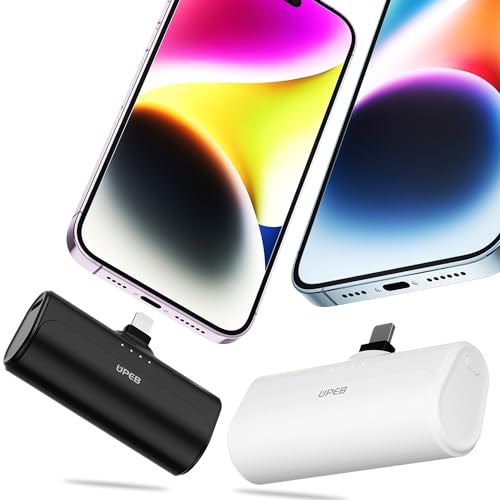 UPEB Small Portable Charger for iPhone 5000mAh 2 Packs with Built in Cable, MFi Certified Compact Power Bank Cordless External Battery Pack for All iPhone Series 14/13/12/11/XR/X/SE/8/7/6 Pro Max