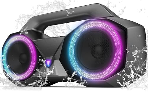 KMAG Portable Bluetooth Speaker – IPX7 Waterproof Wireless Speakers with 80W Loud HiFi Stereo Sound, 24H Playtime, Dynamic Light, Deep Bass, Dual Pairing, 5.3 BT for Outdoor, Home, Party, Gifts