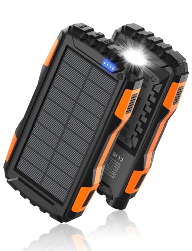 Power-Bank-Solar-Charger – 42800mAh Portable Charger,Solar Power Bank,External Battery Pack 5V3.1A Qc 3.0 Fast Charger Built-in Super Bright Flashlight (Orange)