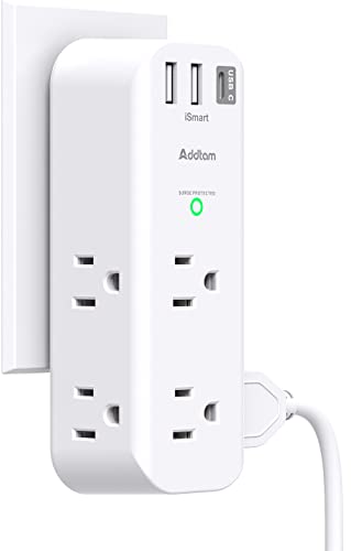 Surge Protector – Outlet Extender with Rotating and Multi Plug with 6 AC 3 USB Ports (1 USB C), 3-Sided Power Strip with Wall Adapter Charger for Home Travel Office, ETL Listed (1800J)