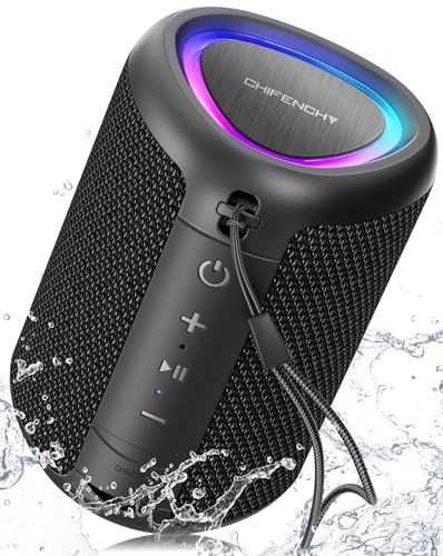 CHIFENCHY Portable Bluetooth Speaker with Lights,Powerful Crystal Clear Sound,IPX5 Waterproof,All Day Playtime,AUX&TF-Card Input,Bluetooth 5.3,TWS Paring,Small Wireless Speaker for Outdoor,Gift Ideas