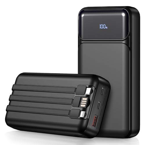 Portable-Charger-Power-Bank-49800mAh 22.5W Fast Charging Power bank with 3 Cable(USB-C, iOS, USB-A) and 3 Ports(USB C In/output), LED Display External Battery Pack for iPhone Android Samsung, etc