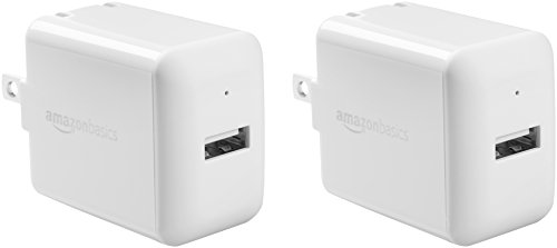 Amazon Basics 12W One Port USB-A Wall Charger (2.4A) for Phones (iPhone 15/14/13/12/11/X, Samsung, and more), Pack of 2, White