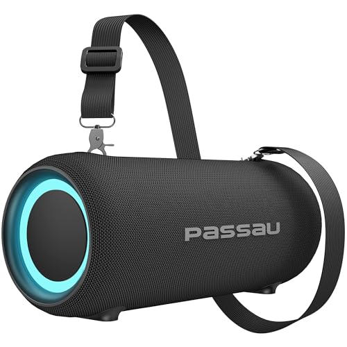 Passau Portable Bluetooth Speakers 40W Peak Loud Stereo Sound, Passive Radiators-Deep Bass, Up to 20H Playtime, Adjustable Strap, BT5.3, IPX5 Wireless Speaker RGB Lights for Indoor Outdoor