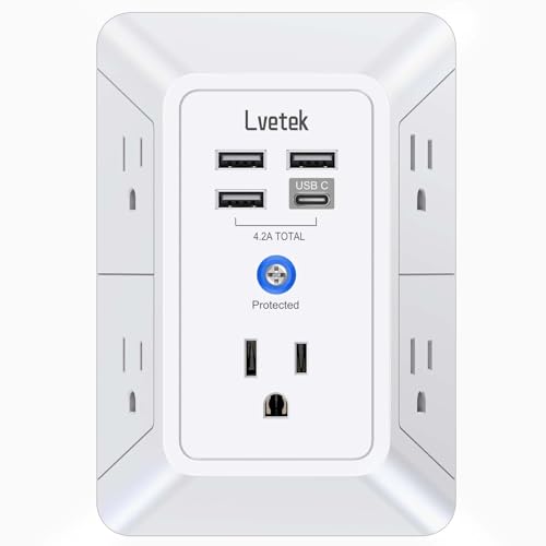 5-Outlet Surge Protector Wall Charger with 4 USB Ports – 1680J Multi Plug for Home, Office, Travel