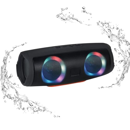 CRLKSSJX Portable Bluetooth Speakers, IPX5 Waterproof Wireless Speaker with Colorful Flashing Lights, Bluetooth 5.0, 3D Stereo Sound, Pairing for Outdoor, Home, Party, Beach, Travel