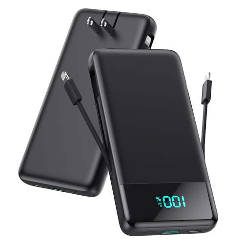 Portable Charger for iPhone with Built in Cables and Wall Plug,Upgraded 13800mAh Fast Charging USB C Power Bank,4 Outputs Travel Essential Battery Pack Compatible with iPhone 15/14,Samsung,Android etc