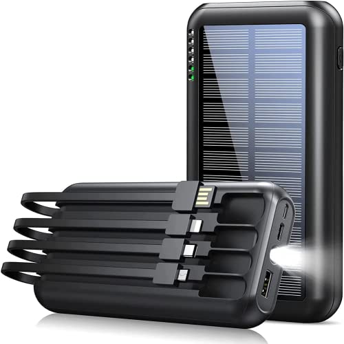 UYAYOHU Power-Bank-Solar-Portable-Charger – 40000mAh Power Bank Large Capacity Built in 3 Output and 1 Input Cables and Flashlight 5V3.1A Fast Charger Compatible with All Smart Phones and Devices