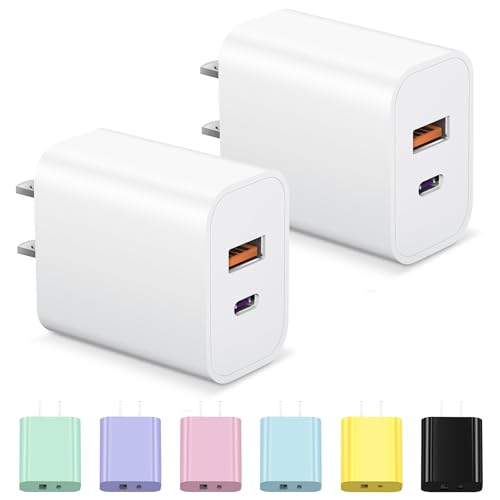 USB C Wall Charger Block, 2-Pack Dual Port PD Power Adapter Fast Charging Block Compatible with iPhone 15/15 Pro/15 Pro Max/15 Plus/14/13/12/11, XS/X, iPad, Google Pixel, Samsung Galaxy and More