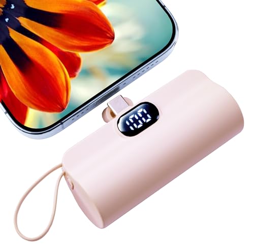 mini power bank,capsule power phone charger 5500mAh,portable charger with Dual USB-C ports for iPhone 15/15 plus/15 pro/15 pro Max/Android Phone/Samsung/Moto/LG etc (Pink)