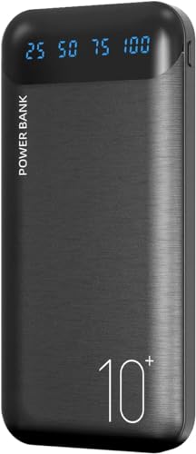 YOBON Power Bank 10000mAh Portable Charger Slim External Battery Pack with 2 USB 2.4A Outputs and USB C in/Out Compatible with Huawei iPhone 15 14 13 12 iPad Samsung Galaxy S20 Android Tablet (Black)