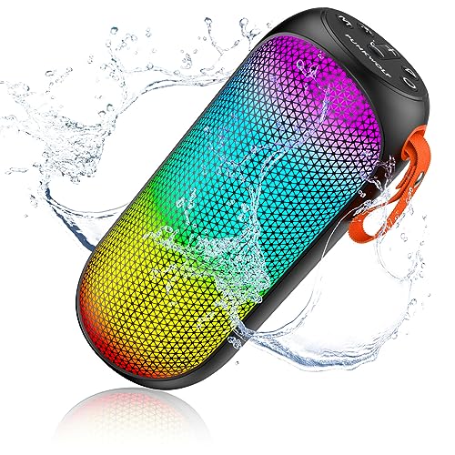 ROFALL Portable Bluetooth Speaker with Stereo Sound, Outdoor Wireless Speakers, Rich Bass, Bluetooth 5.3, 10 Watts, RGB Lights, Dual TWS Paring, Loud Crystal Clear Stereo Sounds