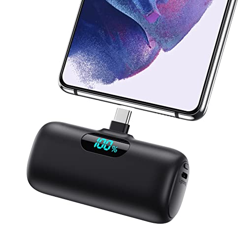 Mini Portable Charger 5000mAh Power Bank,15W PD USB C Cell Phone Portable Power, LCD Display Battery Pack Compatible With iPhone 15/15 Plus/15 Pro/15 Pro Max/Android/Samsung/Moto/LG (Type-C Only)