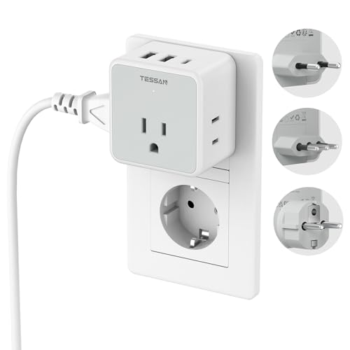 TESSAN All European Italy Travel Plug Adapter Kit, International Detachable Converter with 3 Outlet 3 USB Charger (1 USB C), Type C/E/F/L EU Power Adaptor, US to France Germany Spain Greece Iceland