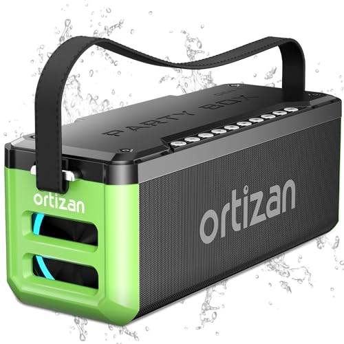 Ortizan Portable Bluetooth Speaker Wireless, 100W Loud Sound, Monstrous Bass, IPX7 Waterproof, 24H Playtime, Power Bank, LED Lights, USB, EQ, Large Outdoor Subwoofer Speaker for Party, Camping