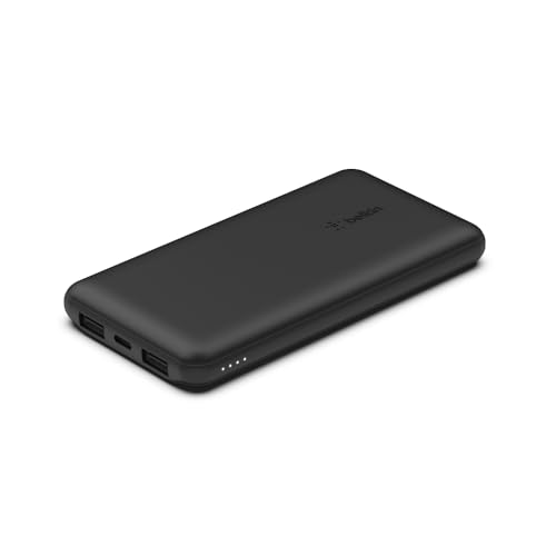 Belkin Power Bank, BoostCharge USB-C Portable Charger 10k w/ 1 USB-C Port and 2 USB-A Ports with USB-A to USB-C Cable for iPhone 15, 15 Plus, 15 Pro, 15 Pro Max, Samsung Galaxy S24, & More – Black