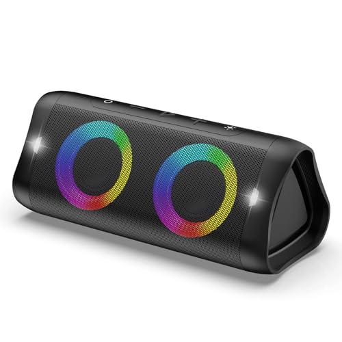 DONOW Bluetooth Speaker with Lights, 40W Stereo Sound, Deep Bass, IPX5 Waterproof, 20H Playtime, Portable Wireless Speaker with Built-in Mic, for Party, Home, Outdoor, Beach(Black)