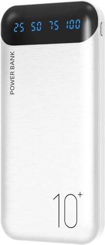 Power Bank 10000mAh Mobile Phone Portable Charger External Battery Pack with 2 USB 2.4 A Outputs and USB C Input Compatible with Huawei iPhone 12 11 X iPad Samsung Galaxy S20 Android Tablet (White)