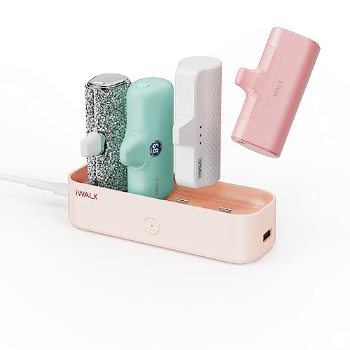 iWALK LinkPod Station LinkPod Portable Charger 4500mAh, 4800mAh,5000mAh Power Bank for iPhone Charging Station Multiple USB-C Family-Sized Charger Station for Home(Station Only), Pink