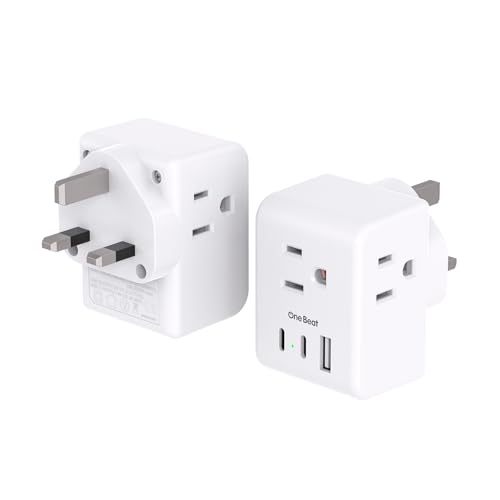 2 Pack US to UK Ireland Travel Plug Adapter, Type G Power Plug Adapter with 3 Outlets 3 USB Ports(2 USB C), European Travel Plug Adapter for USA to England London Scotland British Qatar Irish HongKong