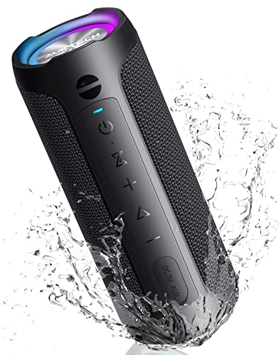 AUKTECH Bluetooth Speaker Portable, 24W Wireless Speakers with Led Lights, 20H Playtime, IPX7 Waterproof Speaker for Outdoor, Home, Party, Beach, Shower