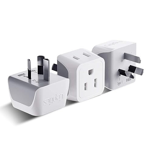 Ceptics Australia Power Plug Adapter, 2 in 1 Type I Plug Adapter, US to Australia , China, New Zealand Power Adapter with Dual USA Inputs, CE, RoHS – 3 Pack