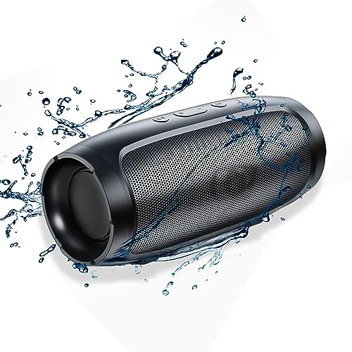 Portable Bluetooth Speaker, Wireless Speaker with 360° Surround Sound, Enhanced Bass,IP65 Waterproof, TF Card, AUX, Long Battery Life, Dual pairing, Durable Speaker for Travel,Sport,Outdoor,Black-D