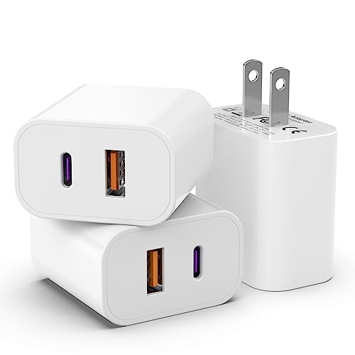 3 Pack i Phone 16 15 14 13 USB C Charger Block, iGENJUN 20W Dual Port QC + PD 3.0 Power Adapter Wall Charger, Double Fast Plug Charging Brick for i Phone 15/15 Pro/14/13/12/X, Samsung Galaxy – White